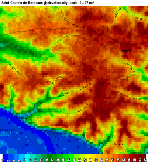 Saint-Caprais-de-Bordeaux elevation map