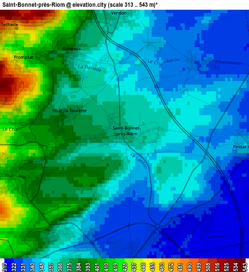 Saint-Bonnet-près-Riom elevation map