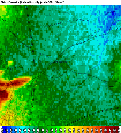 Saint-Beauzire elevation map