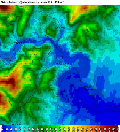 Saint-Ambroix elevation map