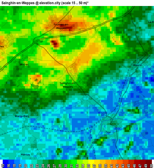 Sainghin-en-Weppes elevation map