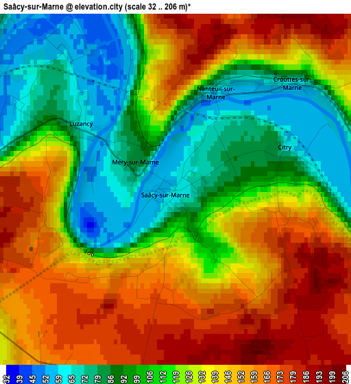 Saâcy-sur-Marne elevation map