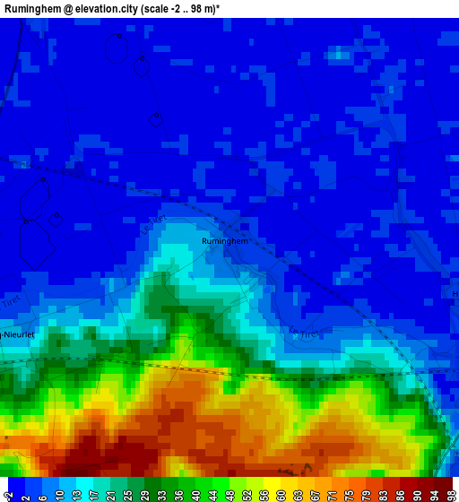 Ruminghem elevation map