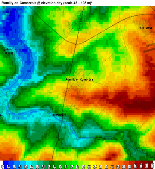 Rumilly-en-Cambrésis elevation map