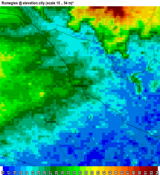 Rumegies elevation map