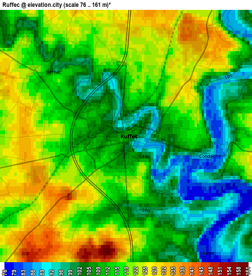 Ruffec elevation map