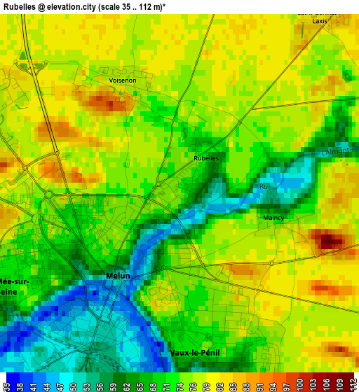 Rubelles elevation map