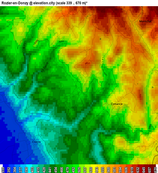 Rozier-en-Donzy elevation map