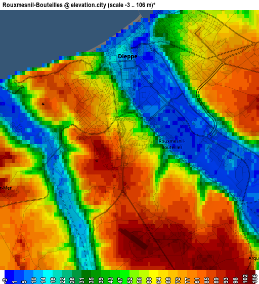 Rouxmesnil-Bouteilles elevation map