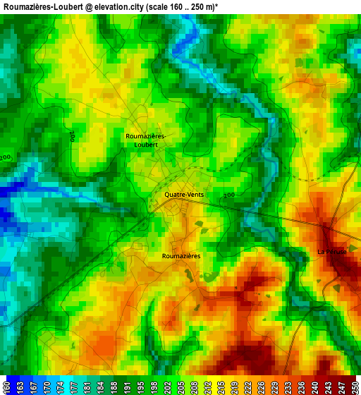 Roumazières-Loubert elevation map