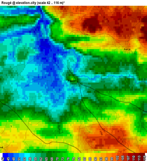 Rougé elevation map