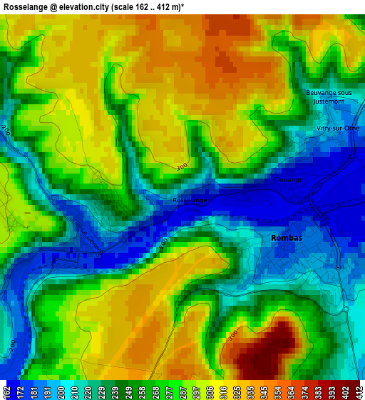 Rosselange elevation map