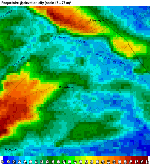 Roquetoire elevation map