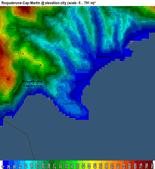 Roquebrune-Cap-Martin elevation map