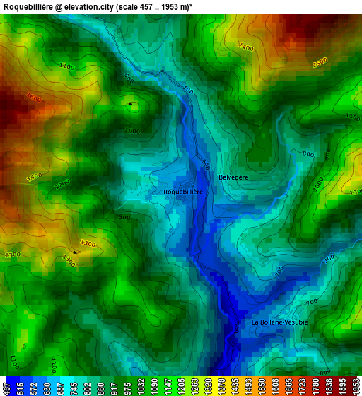 Roquebillière elevation map