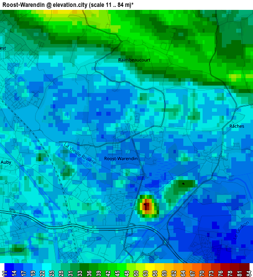 Roost-Warendin elevation map