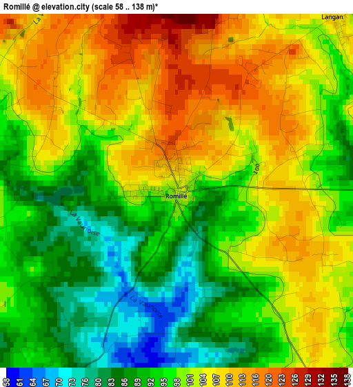 Romillé elevation map