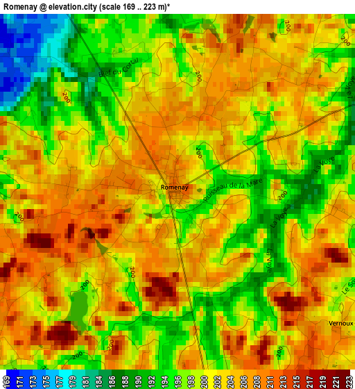 Romenay elevation map