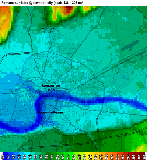 Romans-sur-Isère elevation map