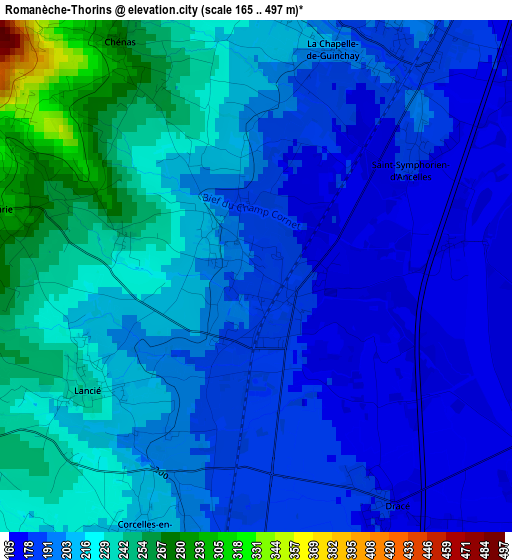 Romanèche-Thorins elevation map