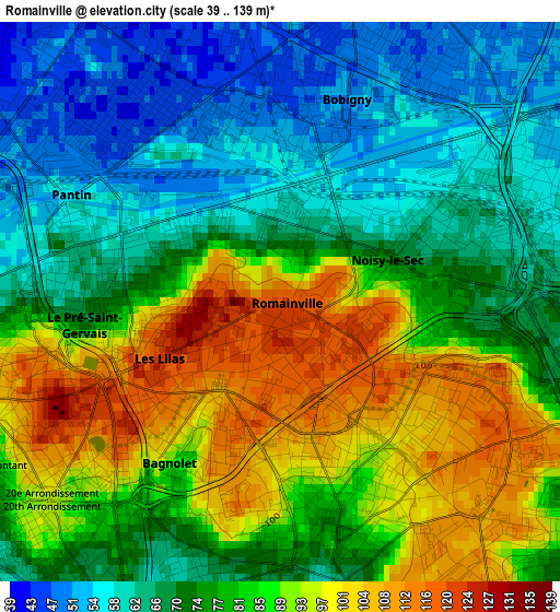 Romainville elevation map