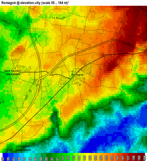 Romagné elevation map