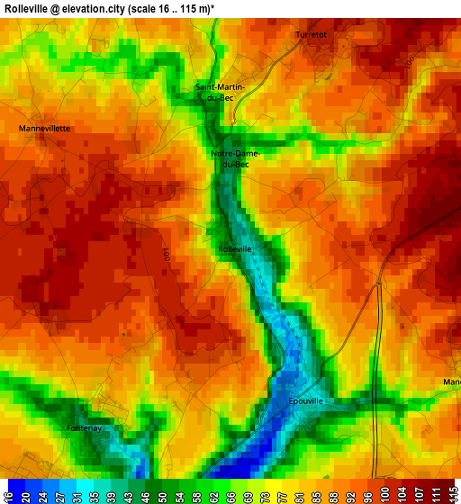 Rolleville elevation map