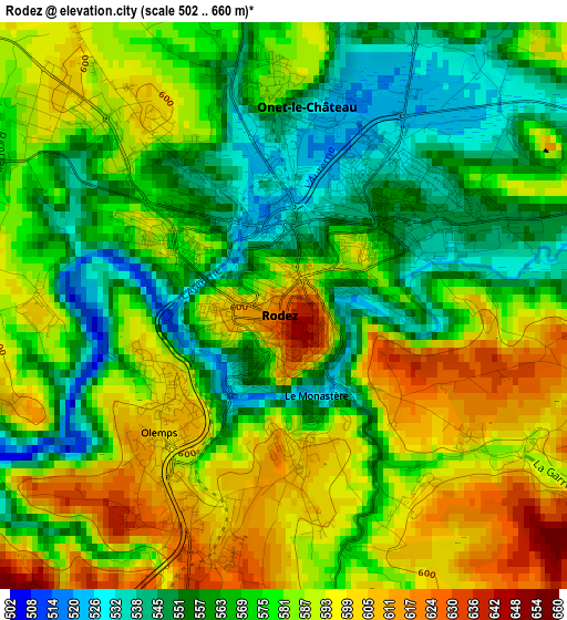 Rodez elevation map