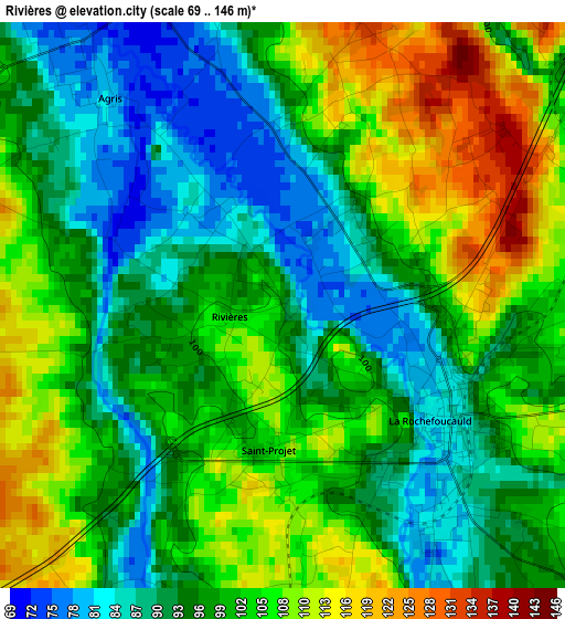 Rivières elevation map