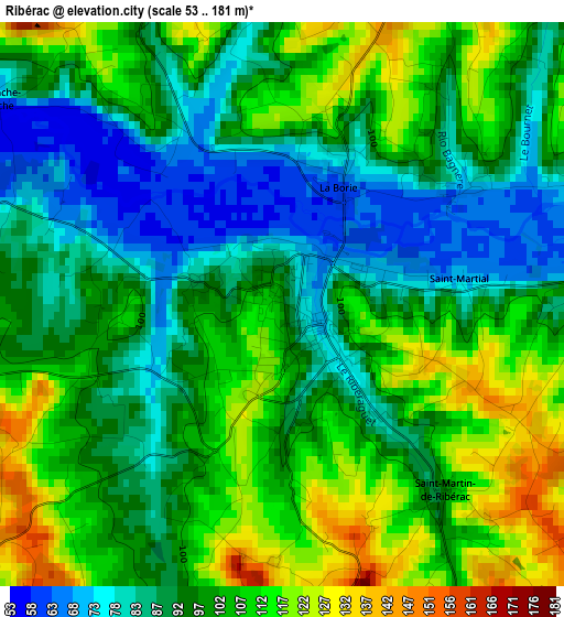 Ribérac elevation map