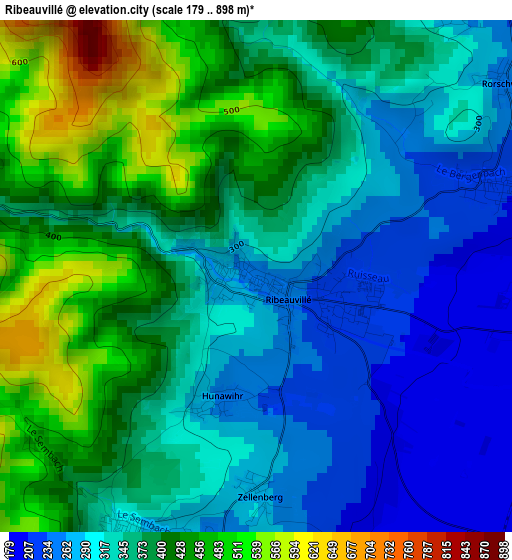 Ribeauvillé elevation map