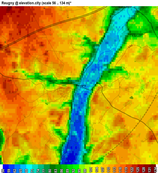 Reugny elevation map