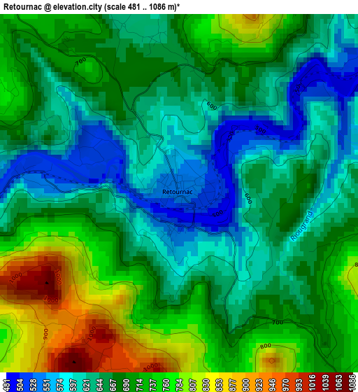 Retournac elevation map