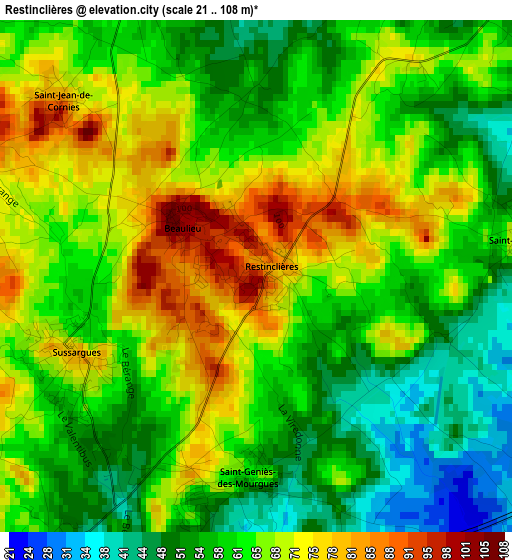 Restinclières elevation map