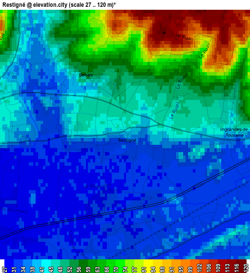 Restigné elevation map