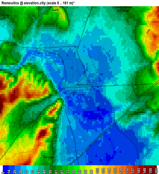 Remoulins elevation map