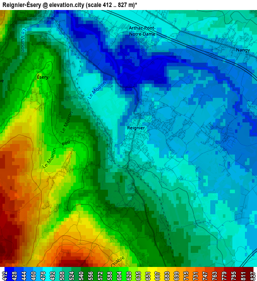 Reignier-Ésery elevation map