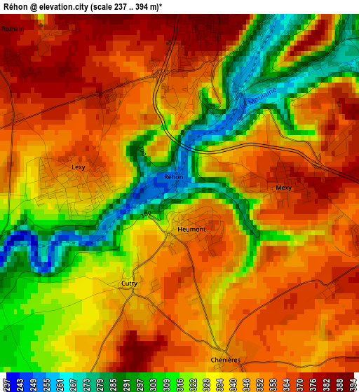 Réhon elevation map