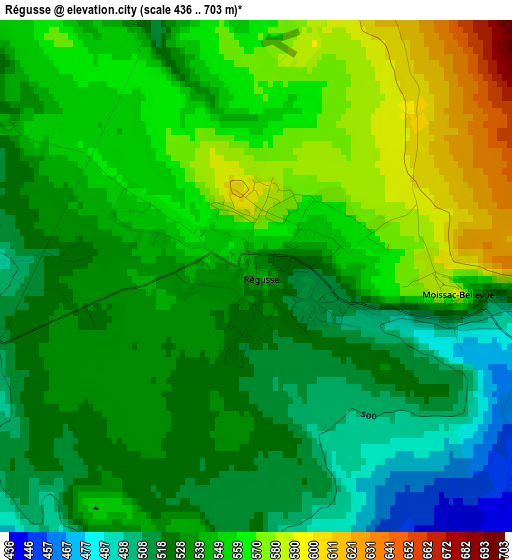 Régusse elevation map