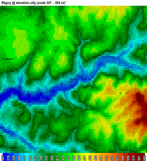 Régny elevation map