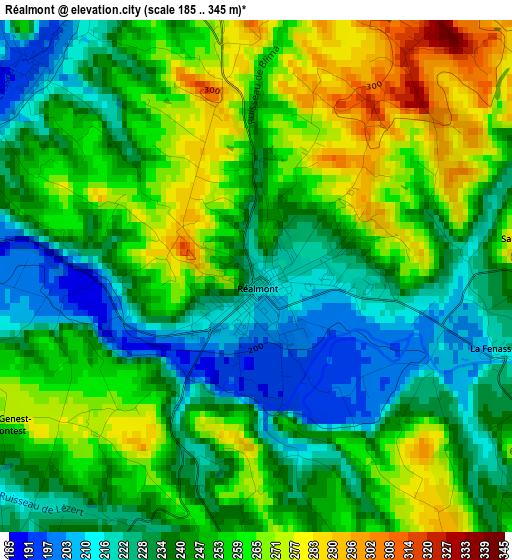 Réalmont elevation map