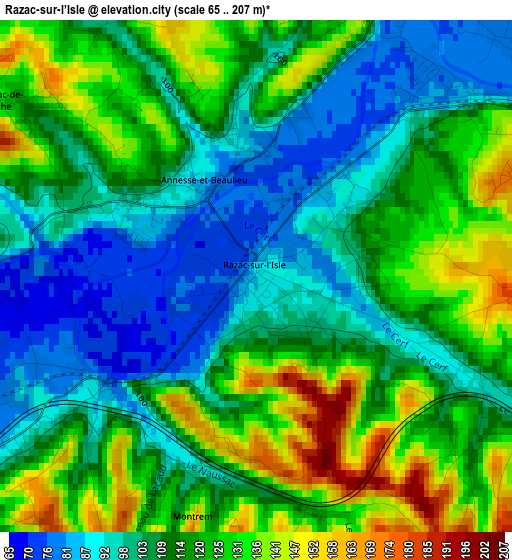 Razac-sur-l’Isle elevation map