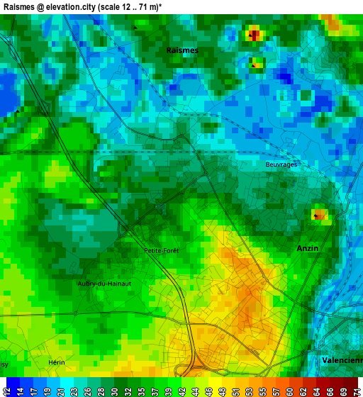 Raismes elevation map