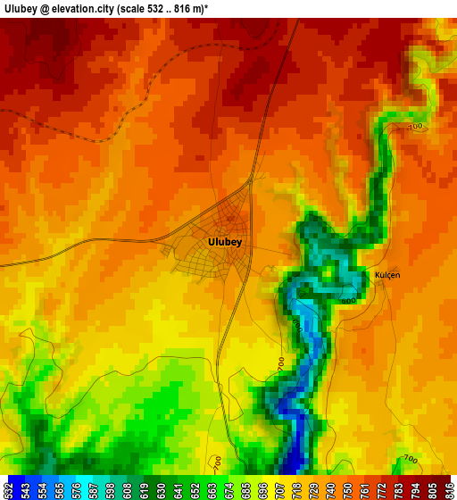 Ulubey elevation map