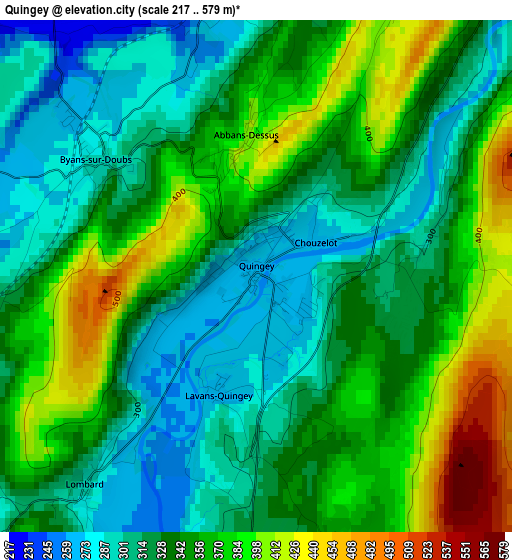 Quingey elevation map