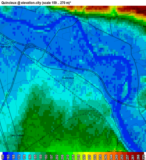 Quincieux elevation map