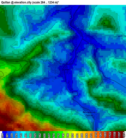 Quillan elevation map