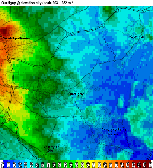 Quetigny elevation map