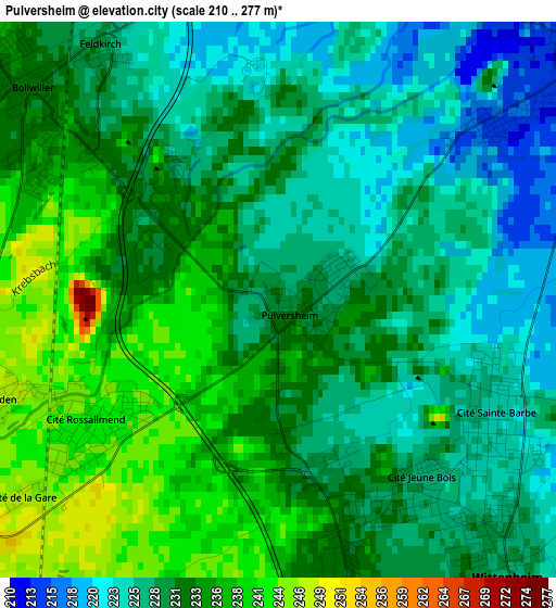 Pulversheim elevation map