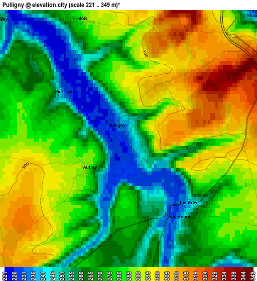 Pulligny elevation map